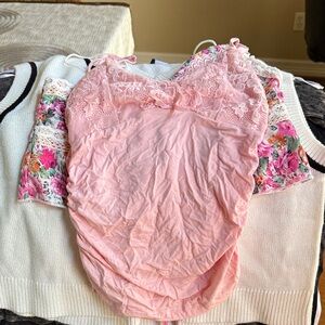 Pink Lace Floral Top Y2K